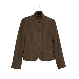 MAX MARA ITALY BROWN TWEED HERRINGBONE 100% WOOL SHORT COAT SIZE 4